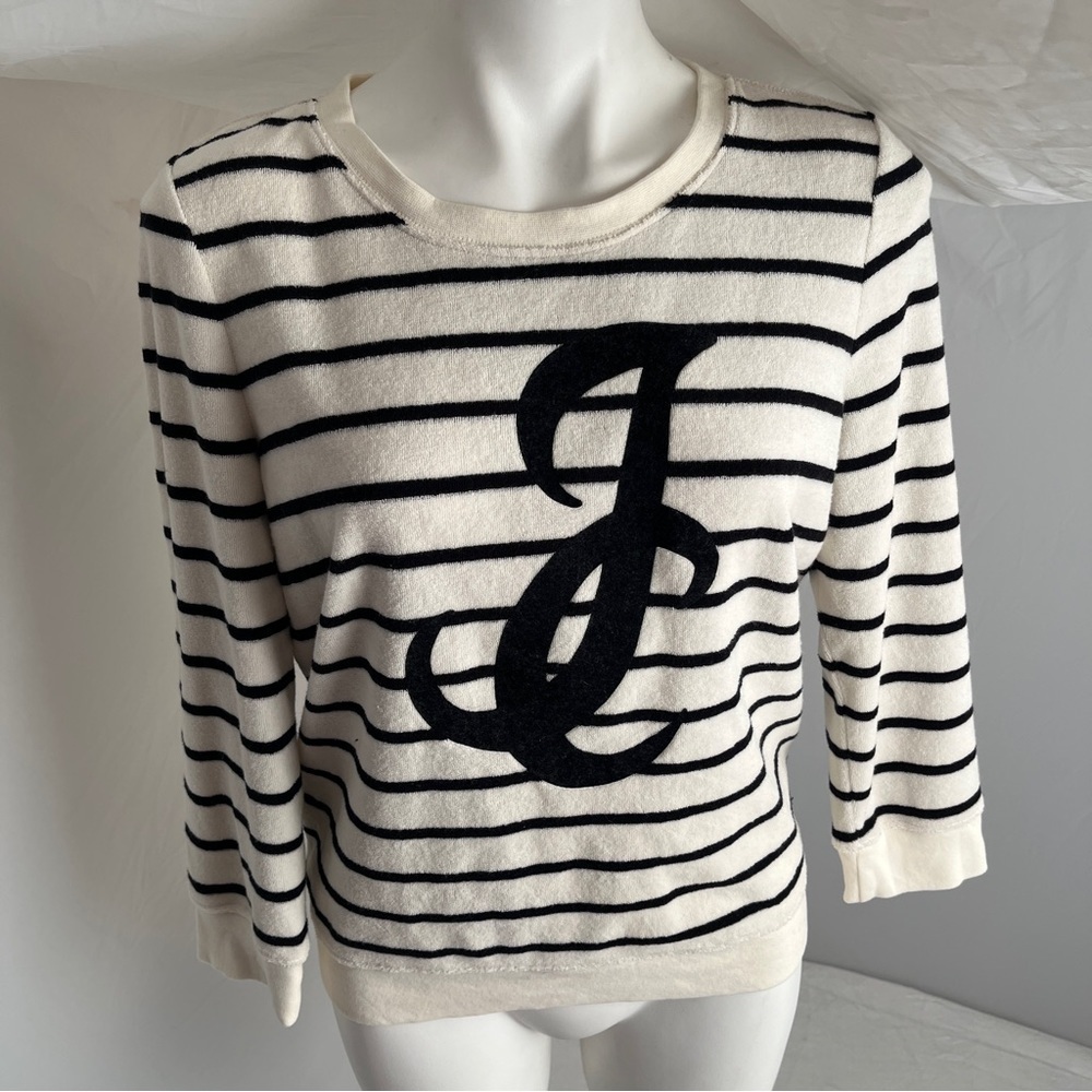 Juicy Couture black and cream terry cloth logo pullover crew neck sweatshirt